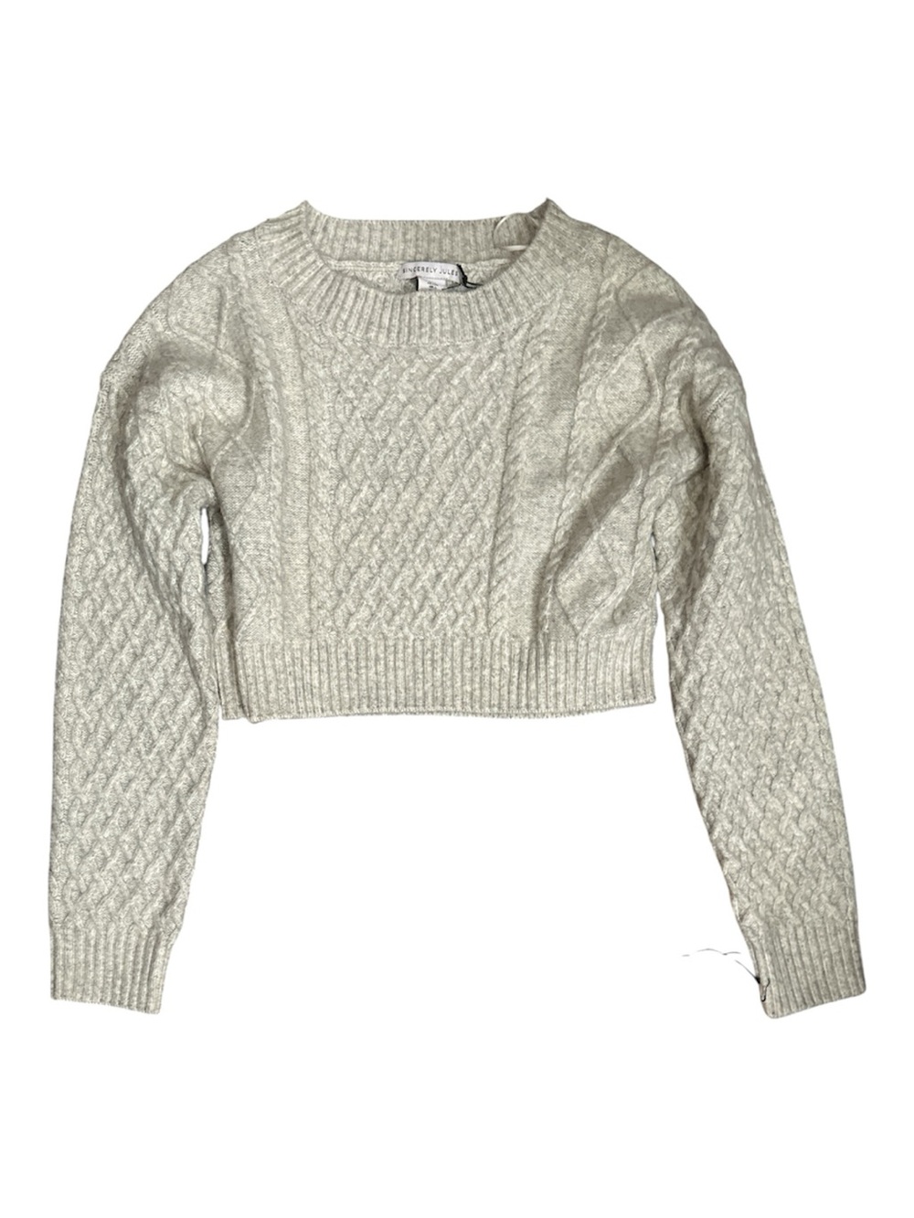 Sincerely Jules Cream Cable Knit Cropped Crew Sweater Sz L